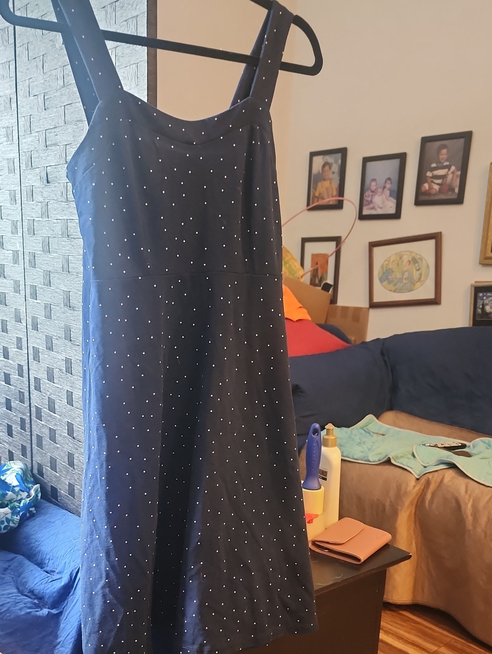 Women’s Navy Blue Polka Dot A-Line Dress